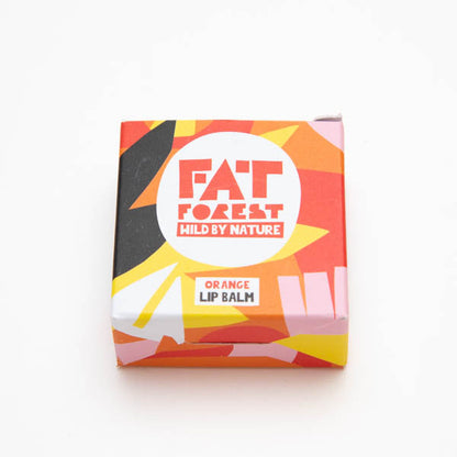 Fat Forest Lippenbalsem met sinaasappel geur en smaak voorkant verpakking